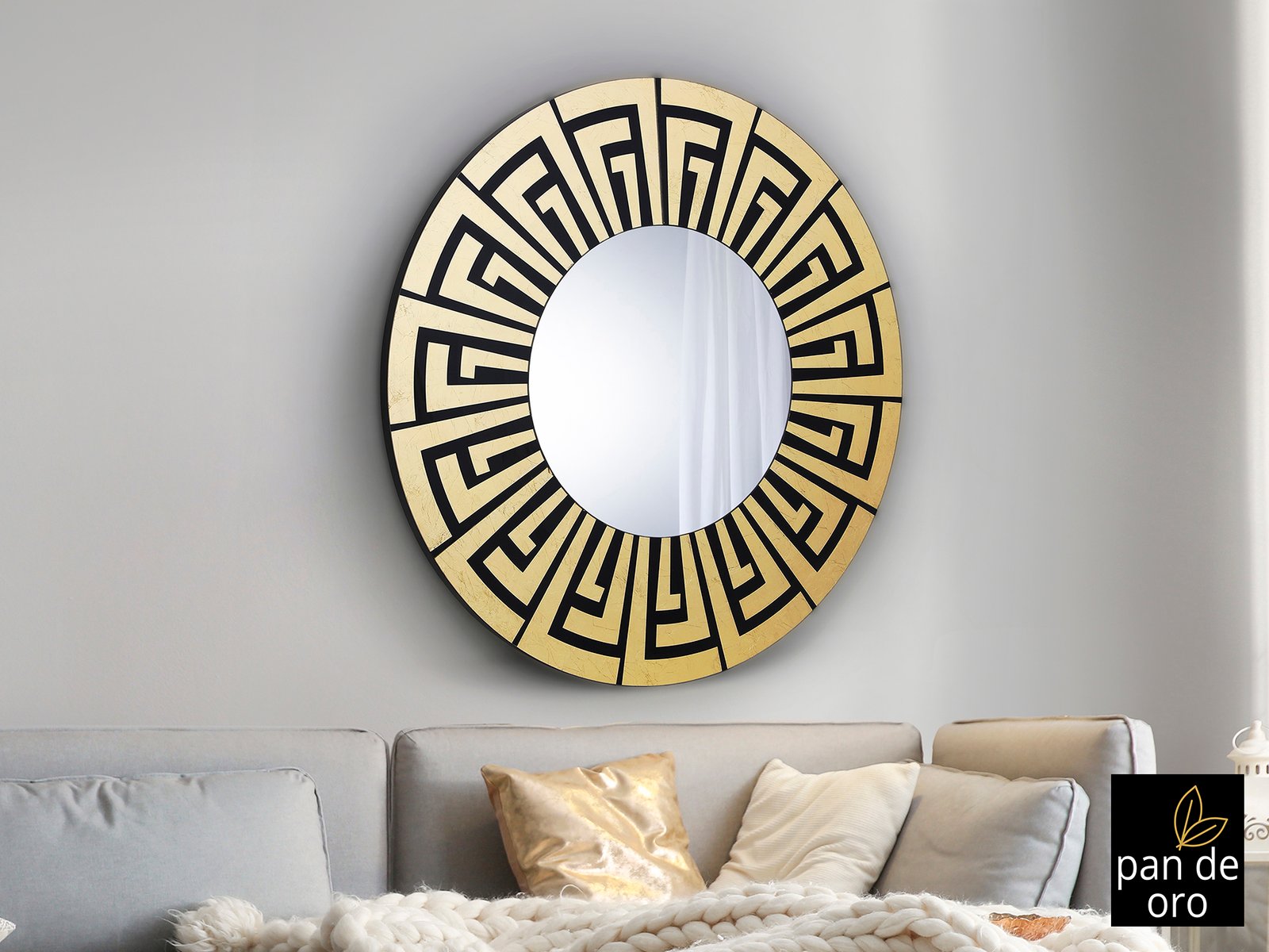 AQUILES- ESPEJO PAN DE ORO-NEGRO D90