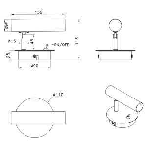 APLIQUE OSMA NIQUEL SATINADO 1 X 28W G-9