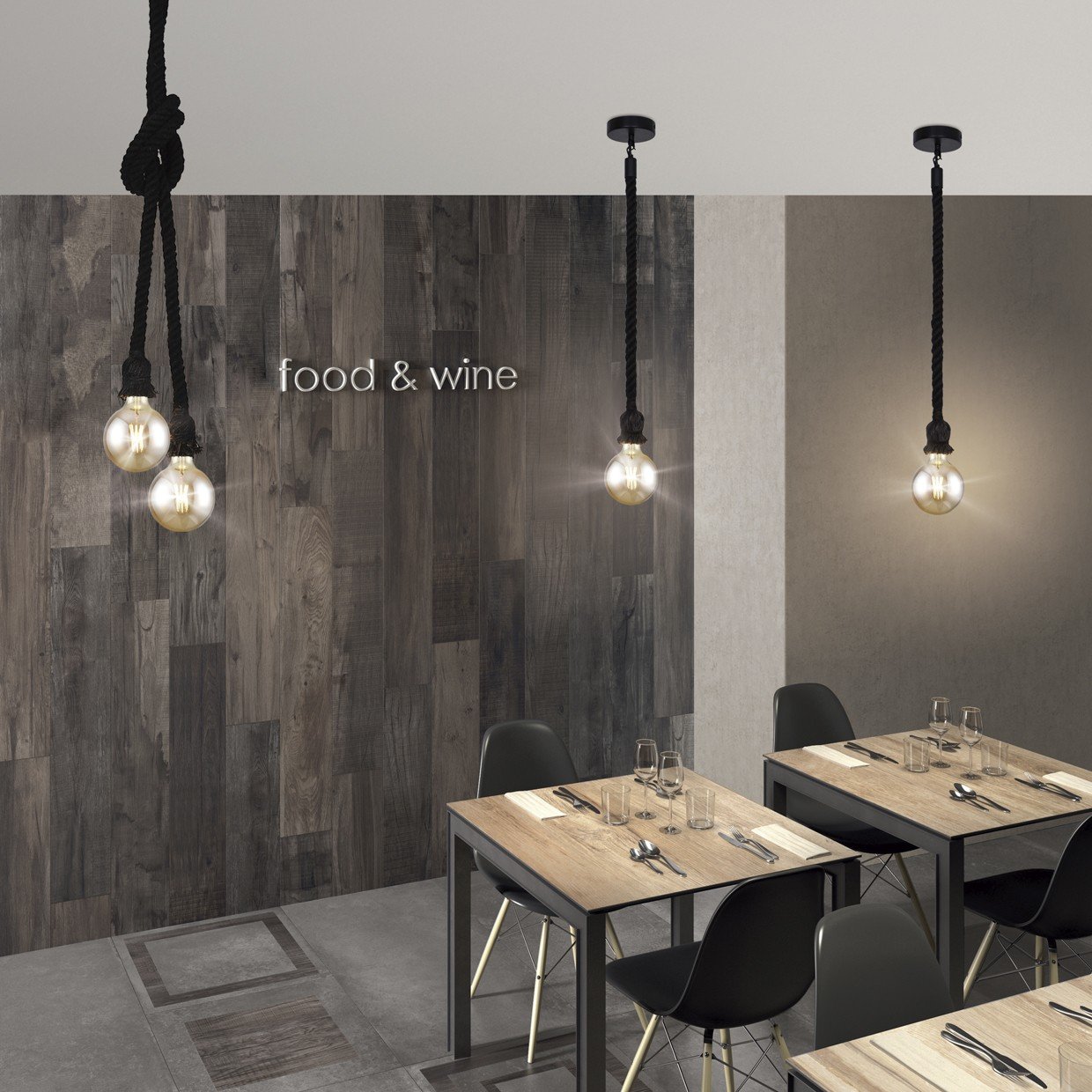 COLGANTE 2L ROPE CUERDA NEGRA 2 X 60W E-27 - Imagen 2