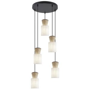 COLGANTE 5L AOSTA BEIG/MADERA 5 X 60W E-27