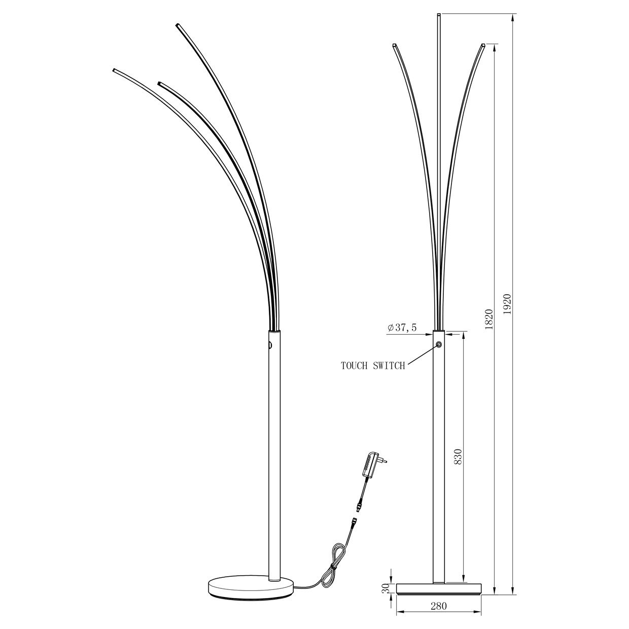 PIE DE SALON ELAZ NEGRO LED 18W 1440LM 4000K - Imagen 3
