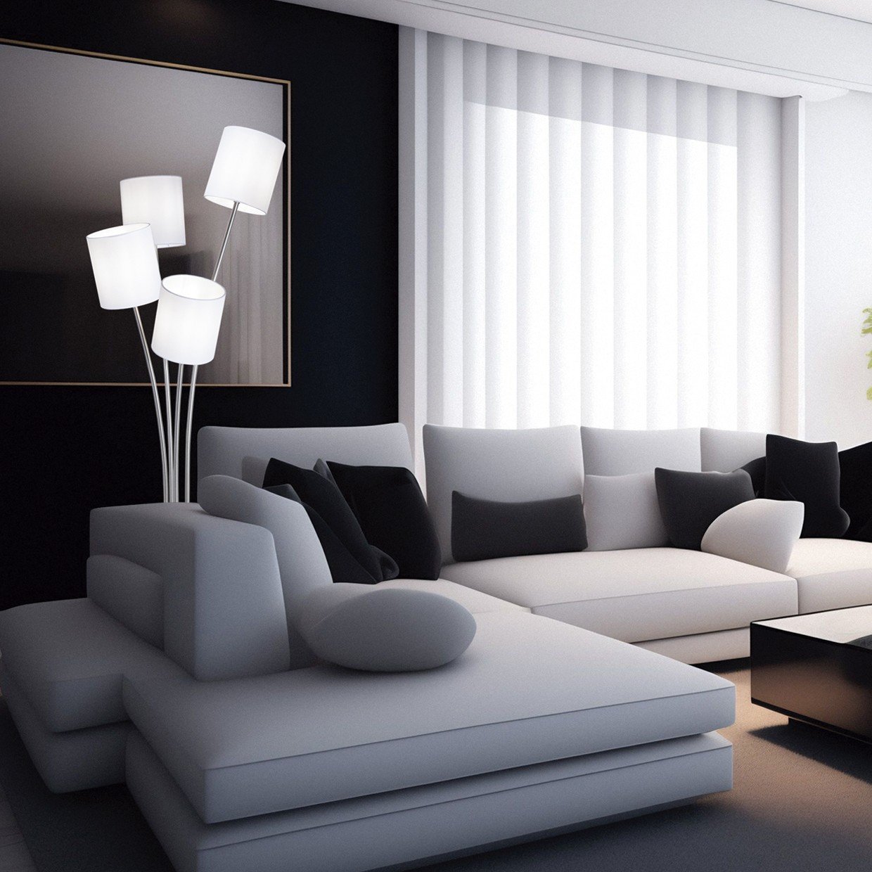 PIE SALON 4L. SEBASTIEN 4 X 40W E-14-PANTALLAS BLANCAS - Imagen 2