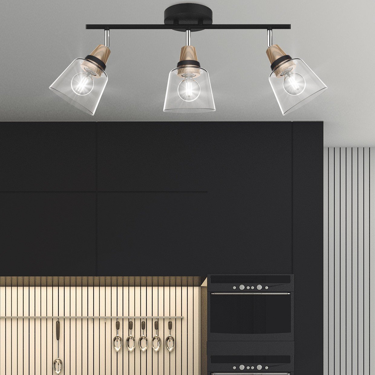 REGLETA 3L INDIGO NEGRO-MADERA 3 X 40W E-14 - Imagen 4