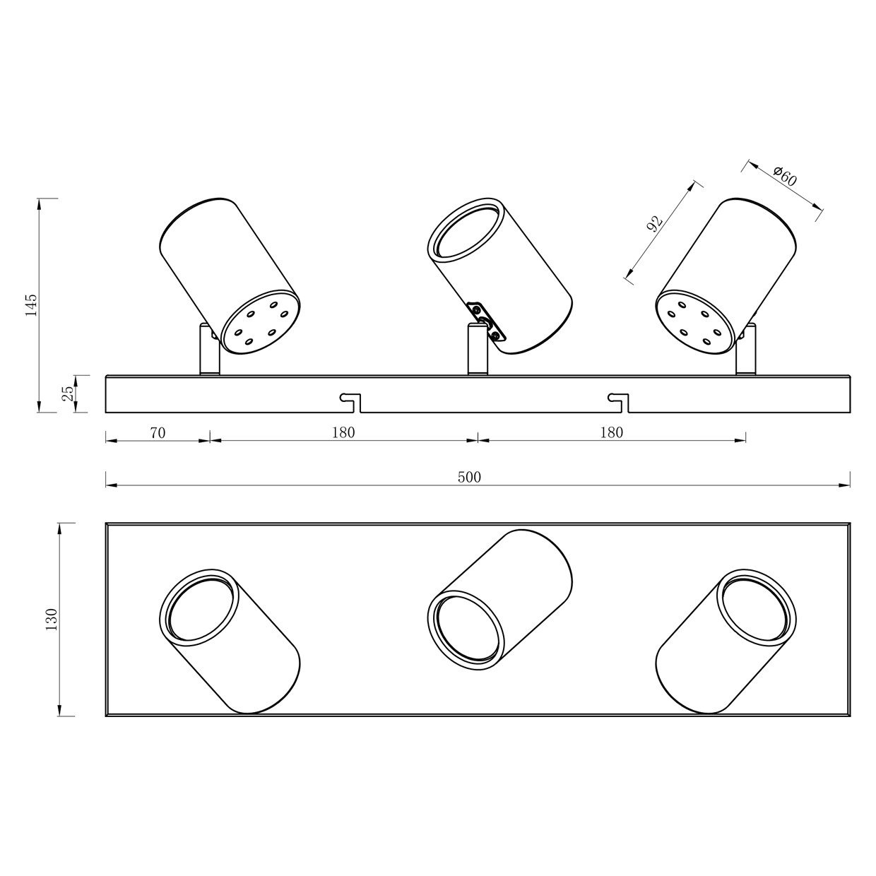 REGLETA 3L PAROS NEGRO-CUERO 3 X 10W GU-10 - Imagen 3