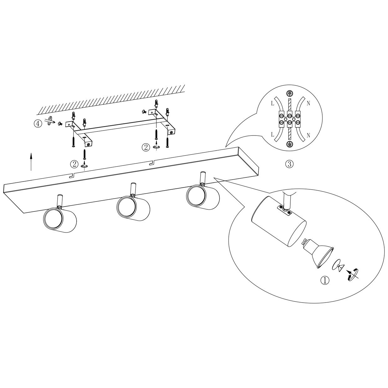 REGLETA 3L PAROS NEGRO-CUERO 3 X 10W GU-10 - Imagen 4