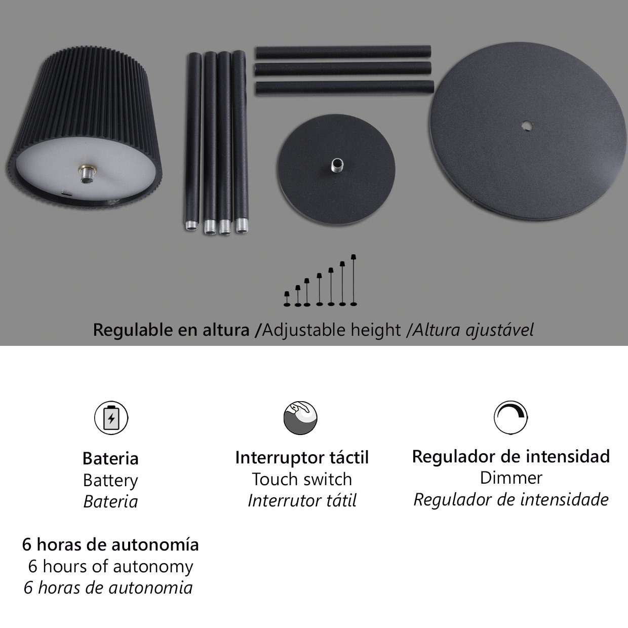SOBREMESA-PIE SUNSET NEGRO LED 5W - BATERIA RECAGABLE - Imagen 3