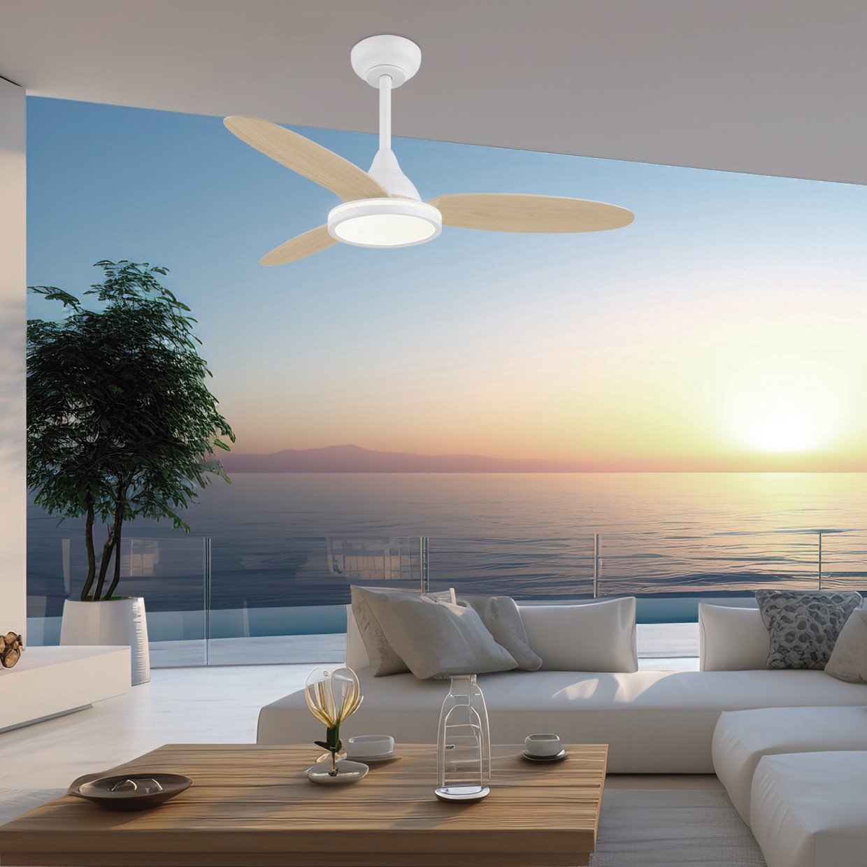 VENTILADOR MAHON MADERA CLARA 107CM 3 PALAS - Imagen 2